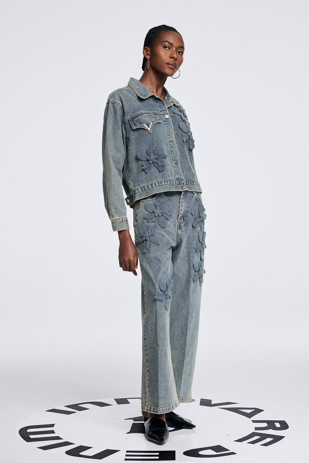 Aparawa Flower Denim Pants Set