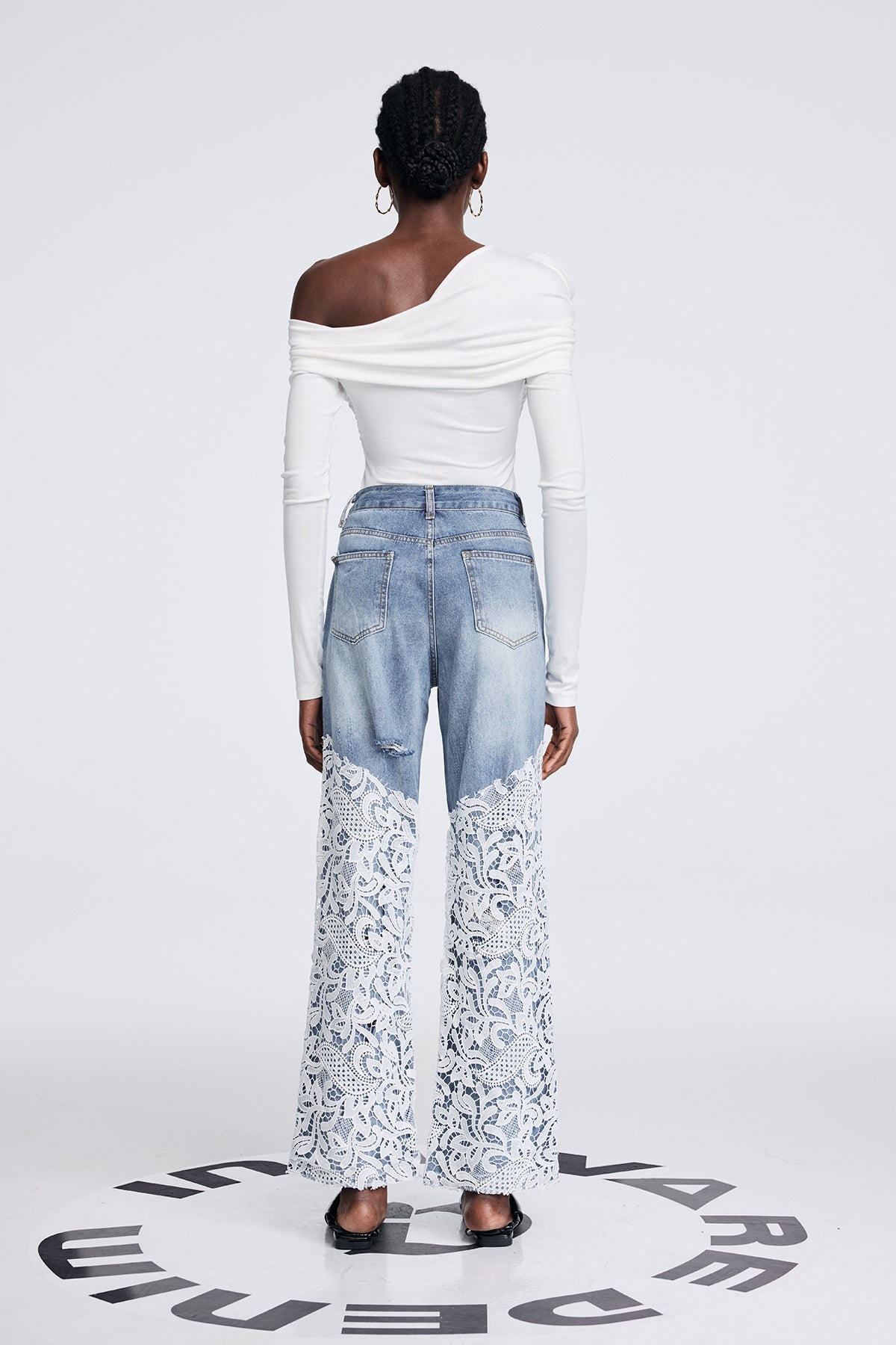 Apelles Lace Cutout Deconstruct Jeans