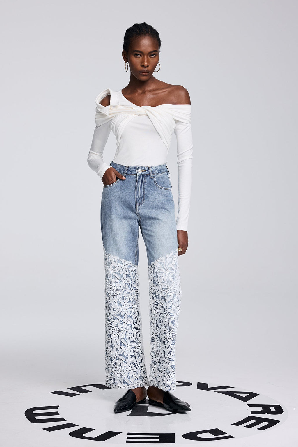 Apelles Lace Cutout Deconstruct Jeans