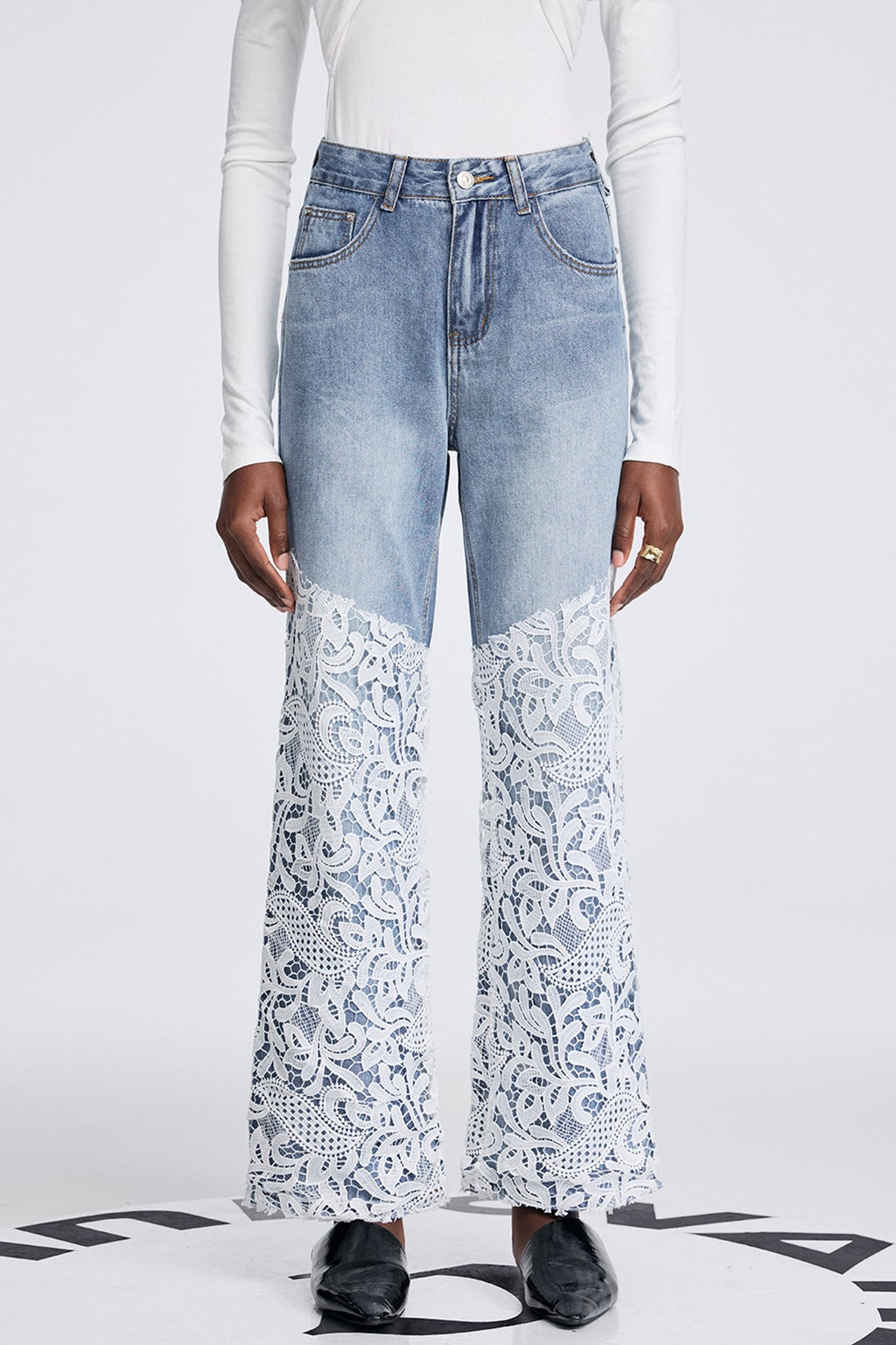 Apelles Lace Cutout Deconstruct Jeans