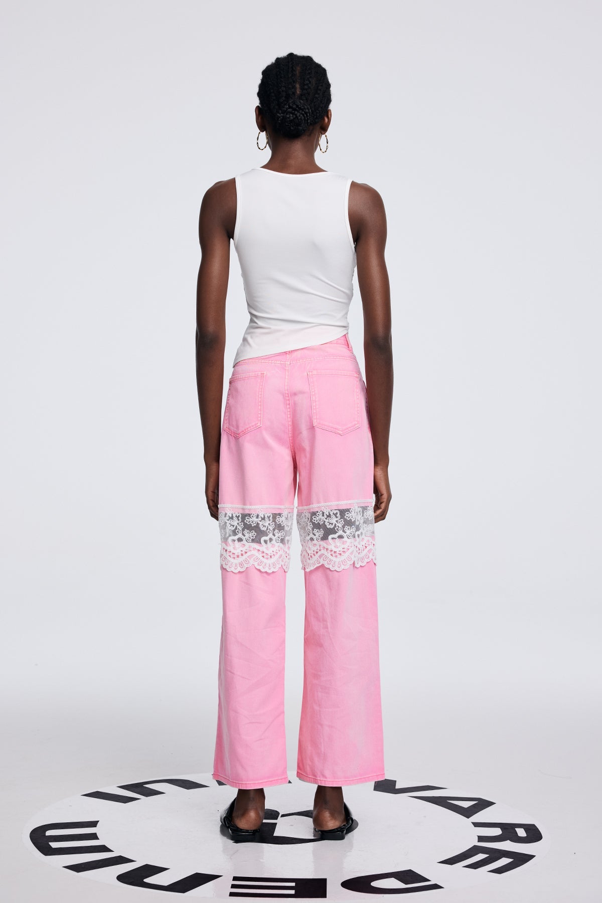 Apocatequil Lace Deconstruct Cutout Jeans In Pink