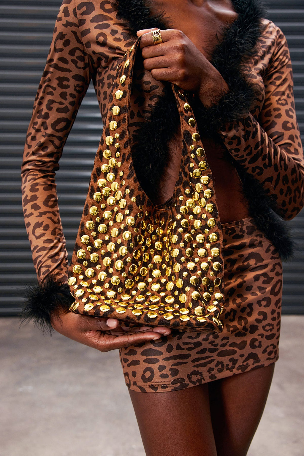 Apollymi Studded Leopard Shoulder Bag