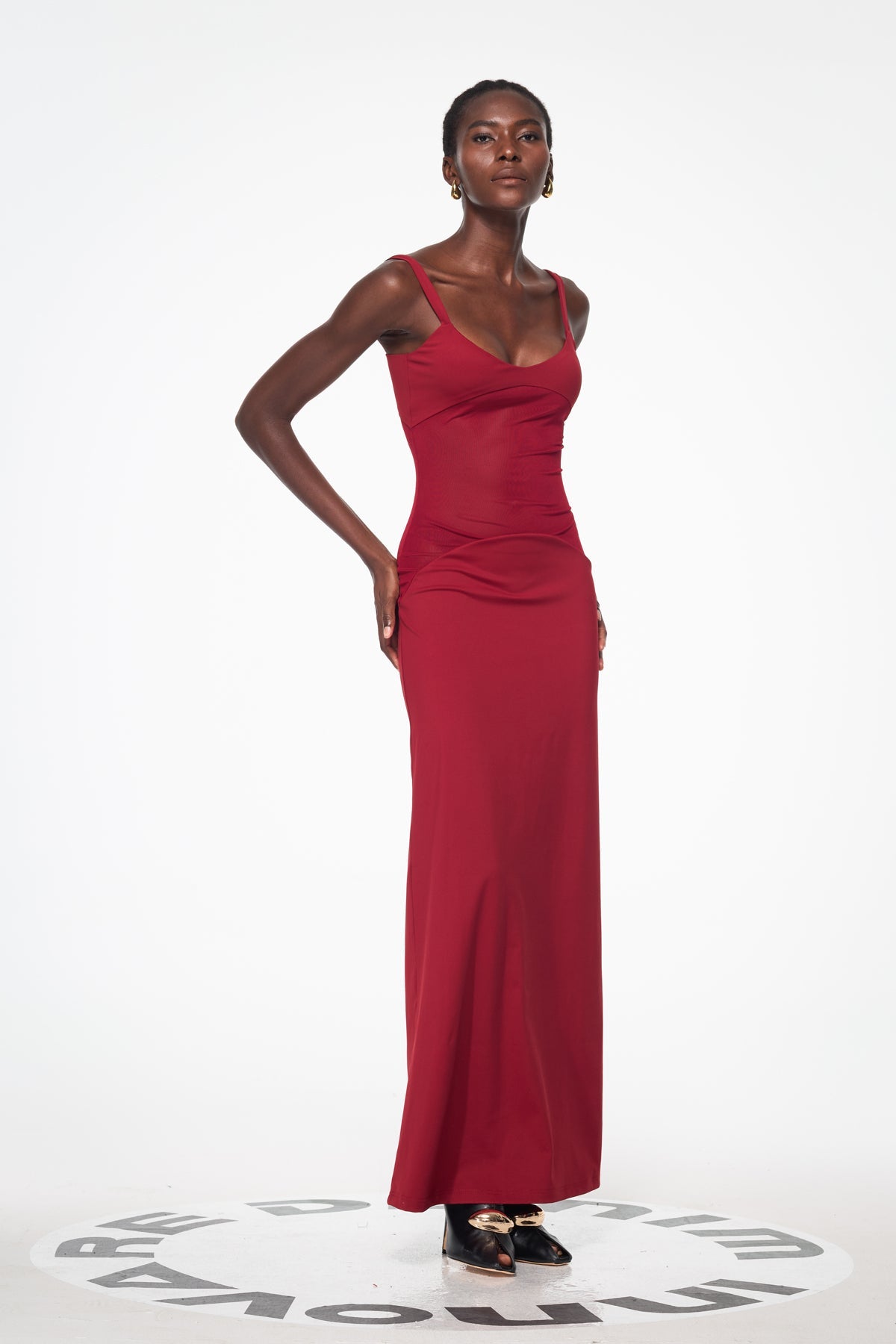 Aram Mesh Spaghetti Sleeveless Maxi Dress