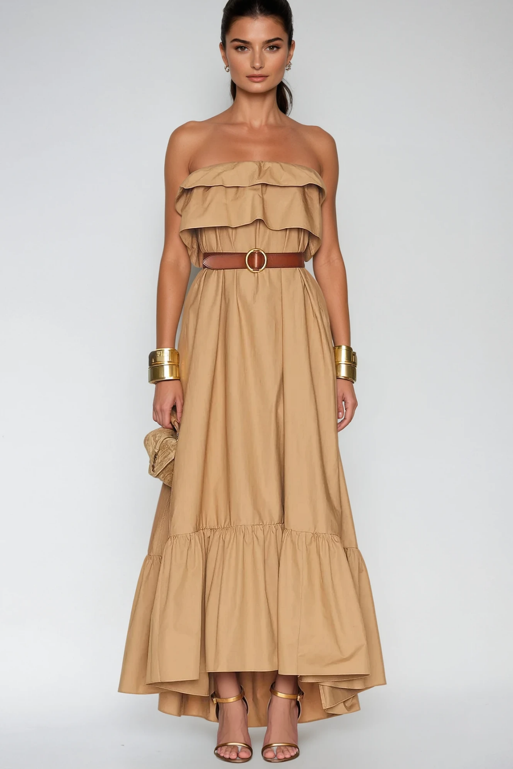 Aramina Ruch Strapless Ruffle Maxi Dress