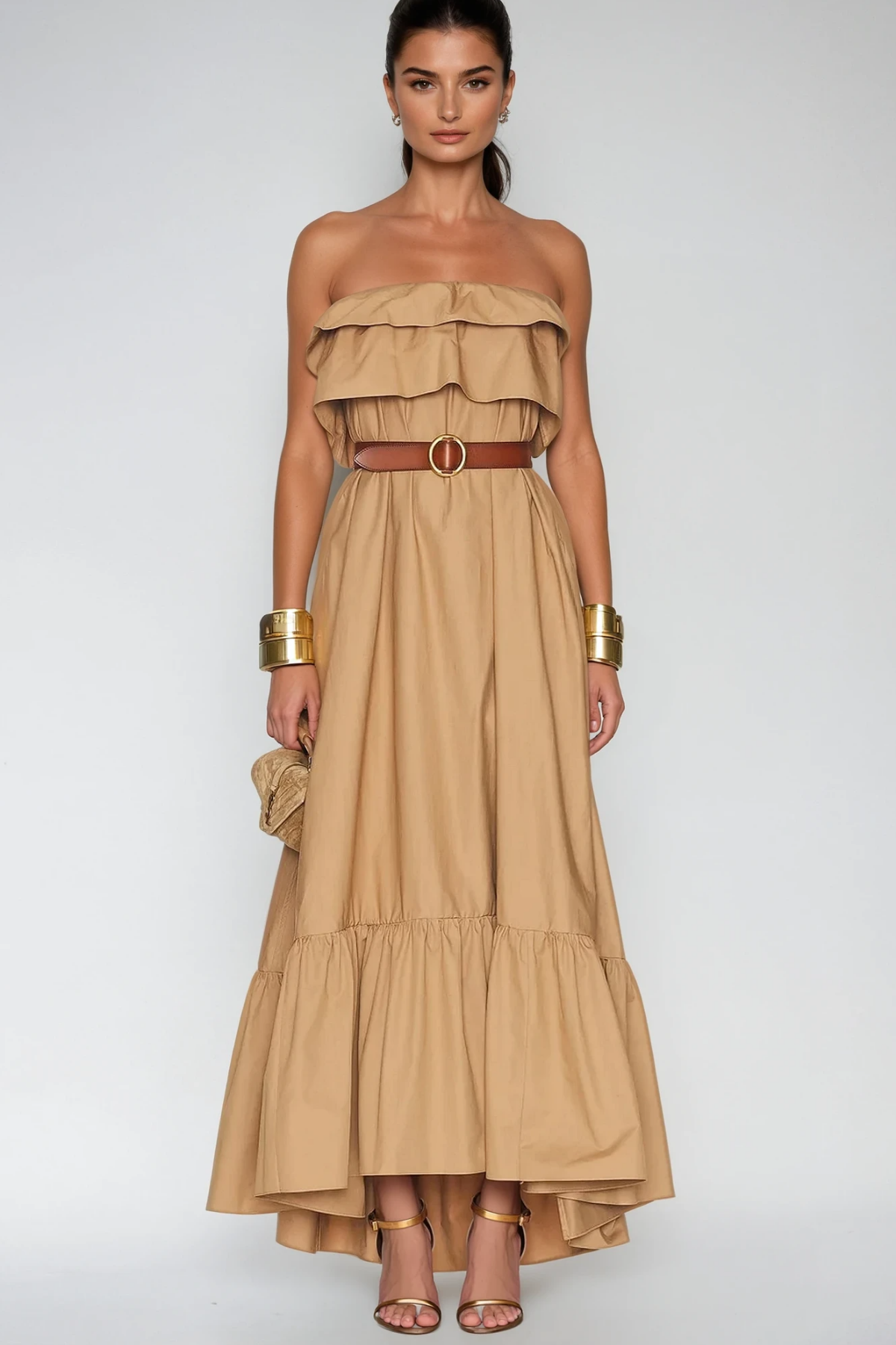 Aramina Ruch Strapless Ruffle Maxi Dress