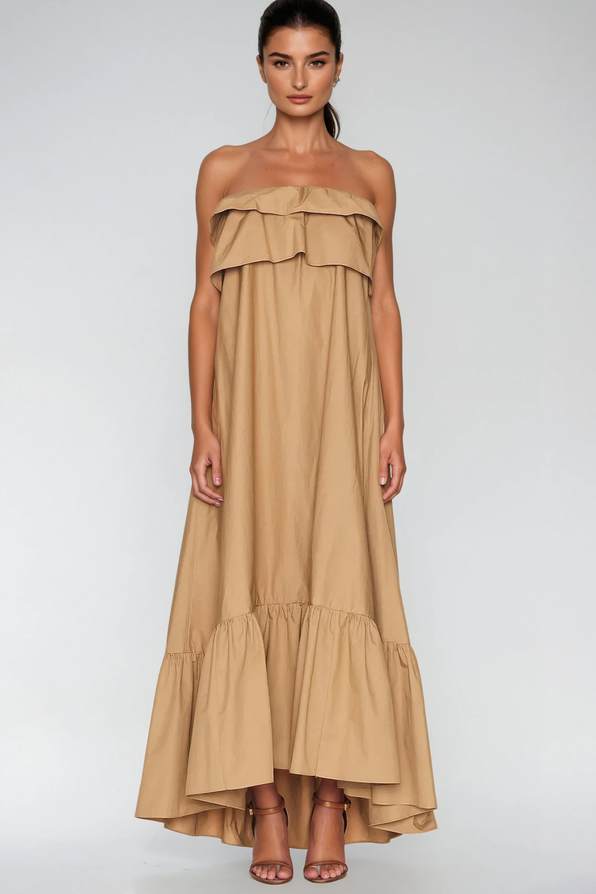 Aramina Ruch Strapless Ruffle Maxi Dress