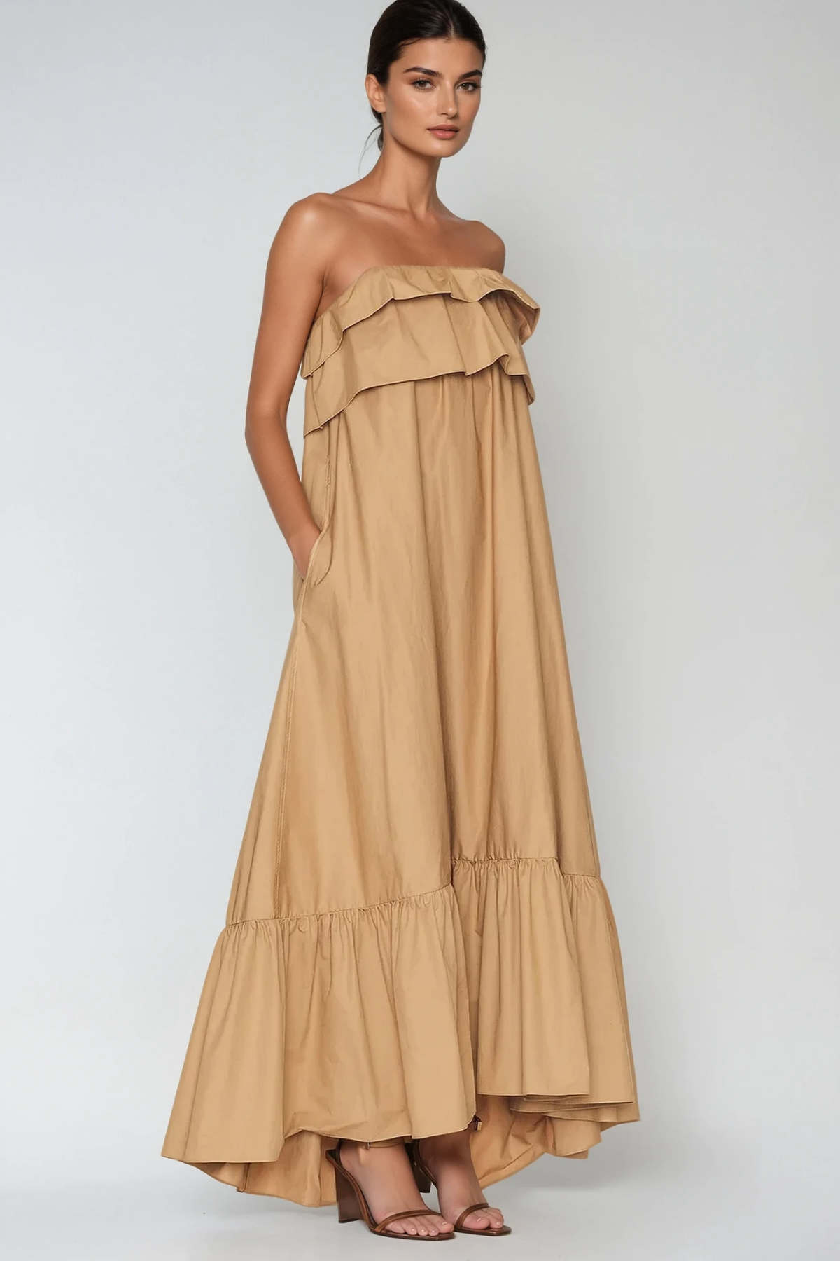 Aramina Ruch Strapless Ruffle Maxi Dress