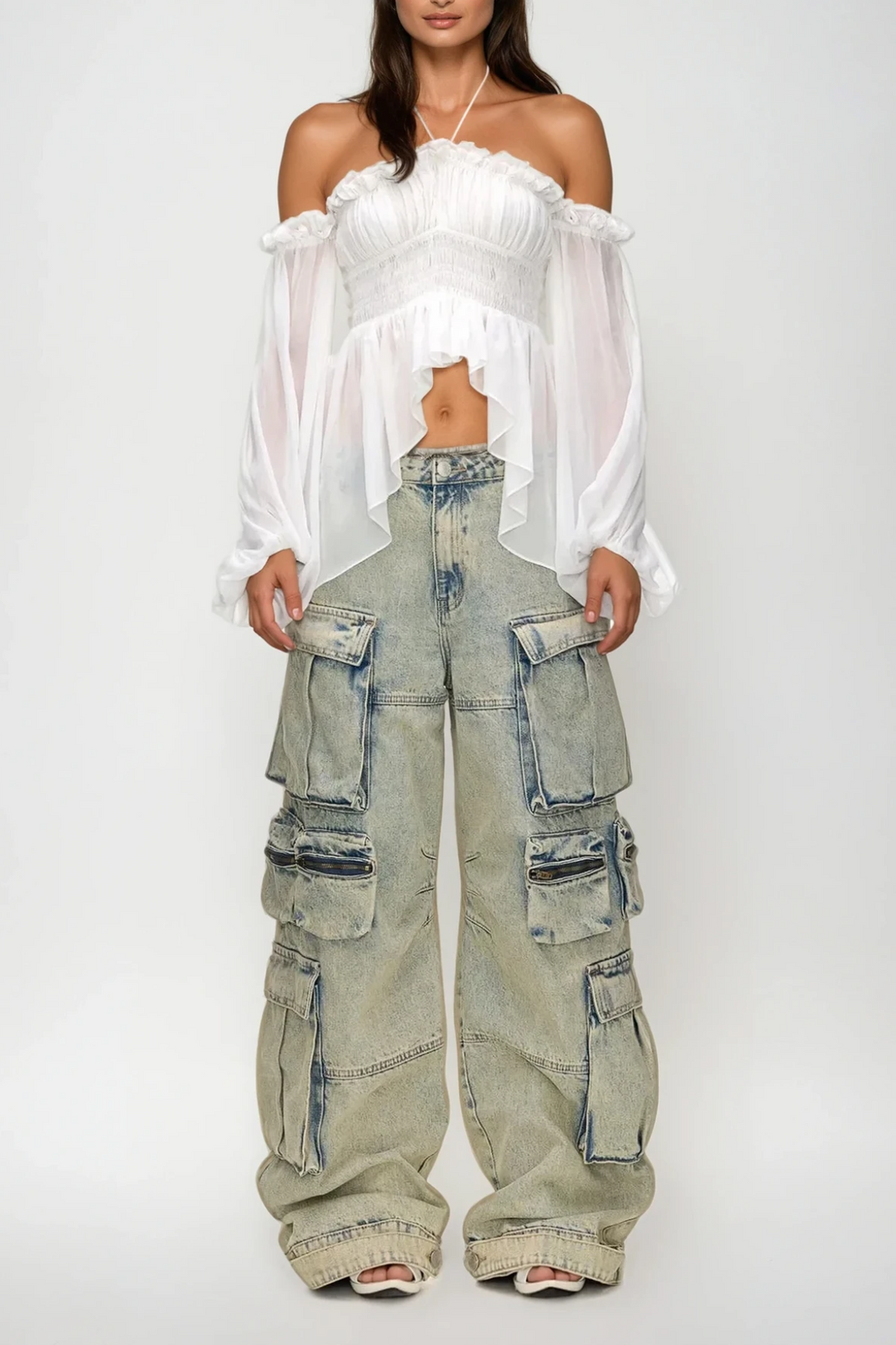 Aranrhod Mesh Ruch Asymmetric Ruffle Top