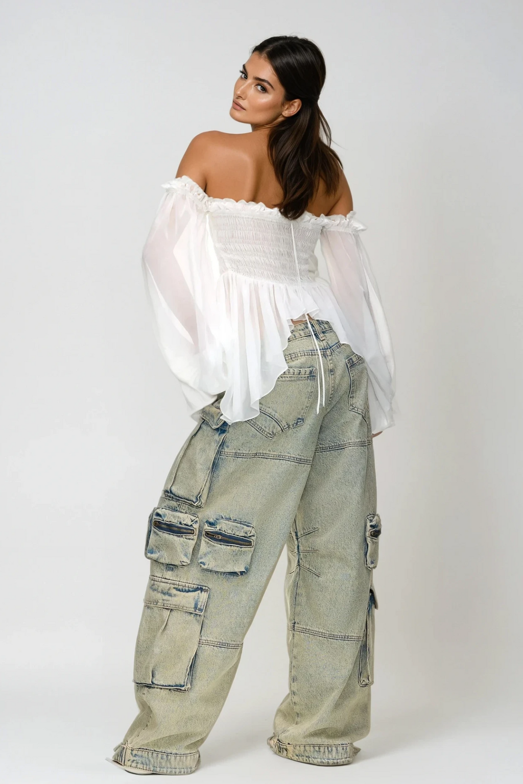 Aranrhod Mesh Ruch Asymmetric Ruffle Top