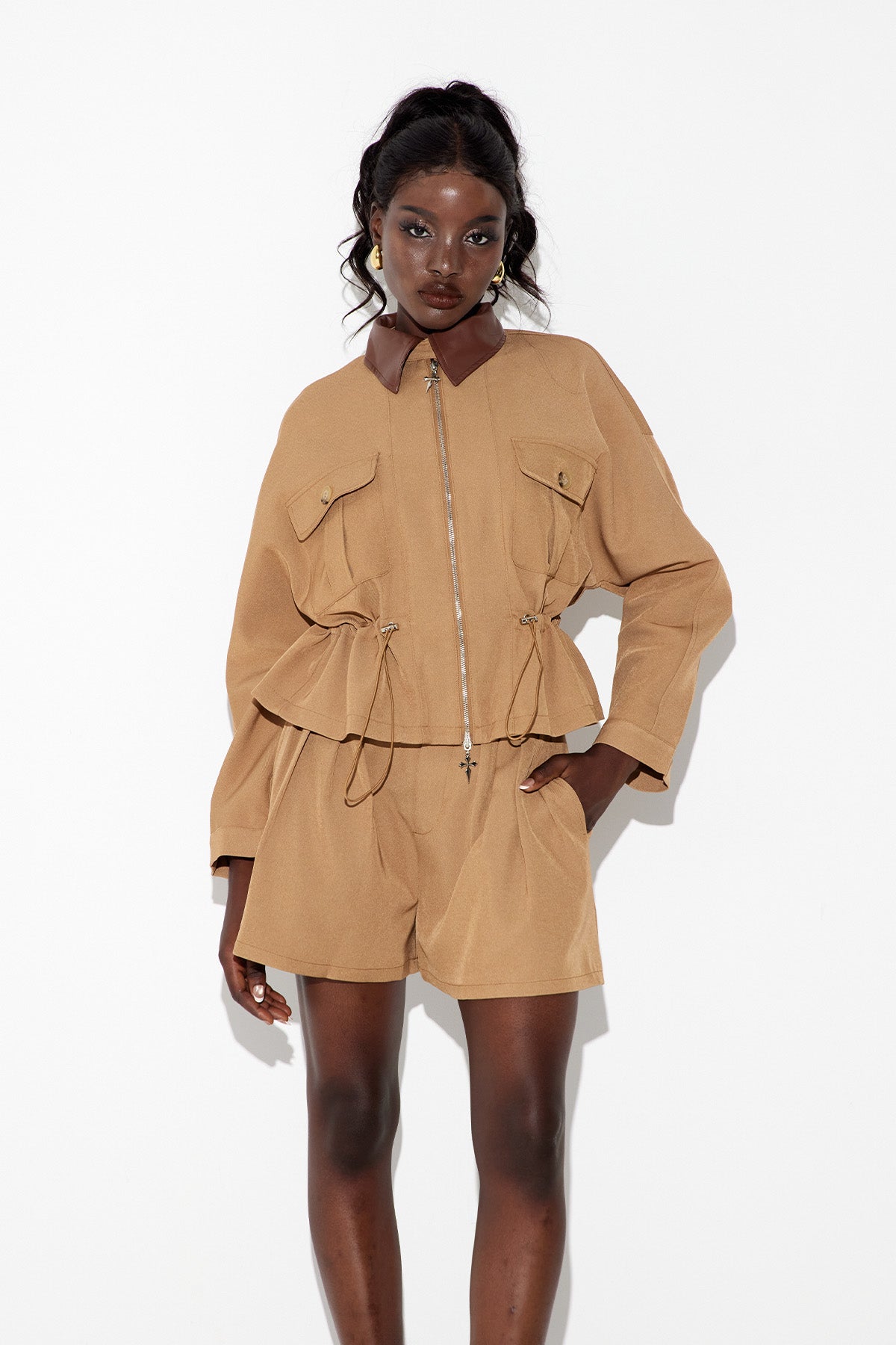 Aravinda Drawstring Ruch Ruffle Pants Set