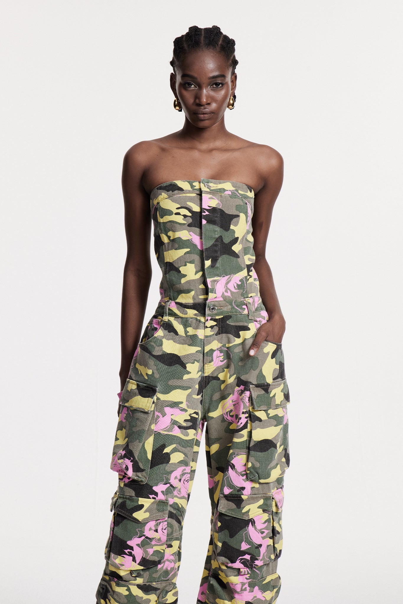 Arawn Camouflage Floral Print Cargo Jumpsuit