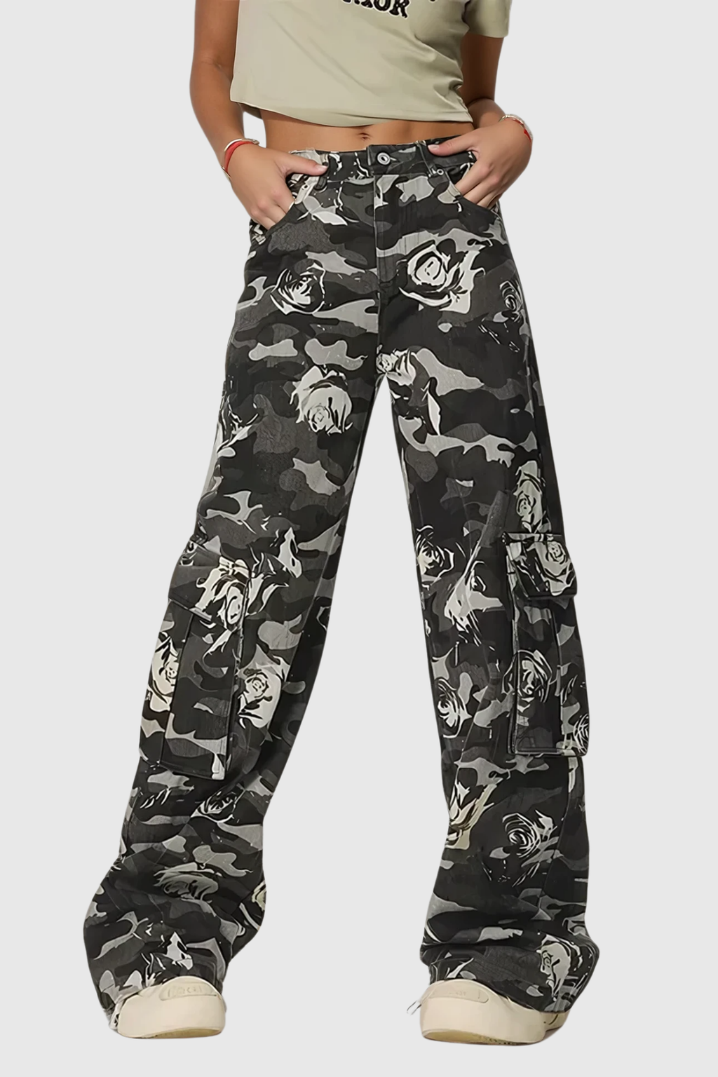 Arawn Camouflage Floral Print Cargo Pants In Black