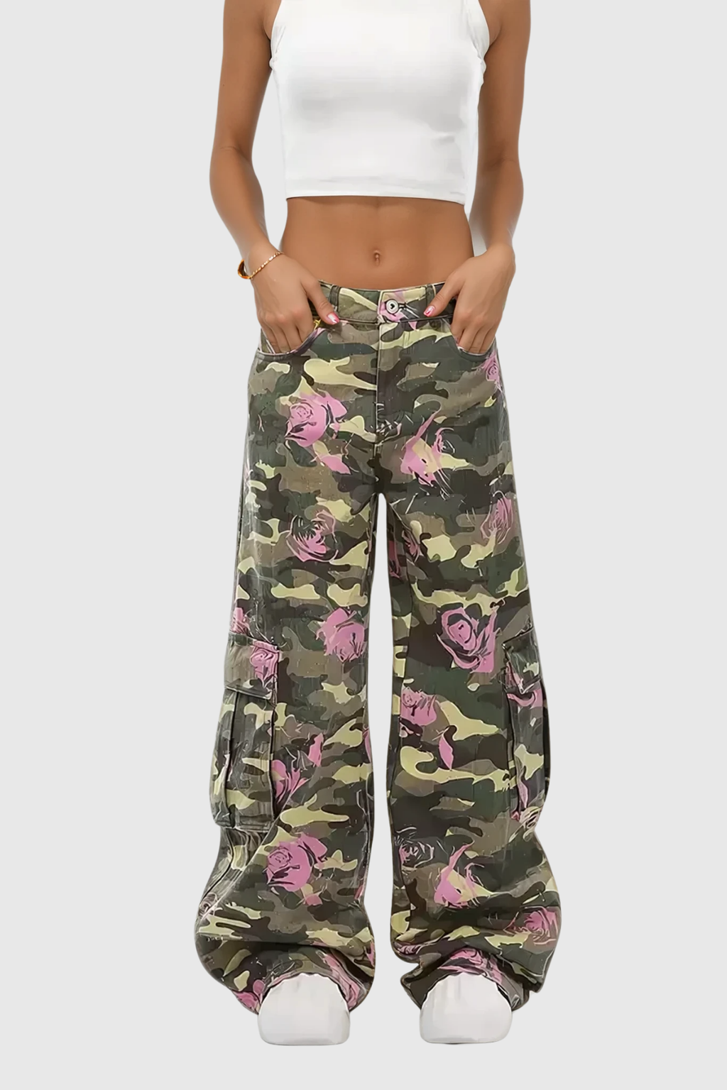 Arawn Camouflage Floral Print Cargo Pants In Pink