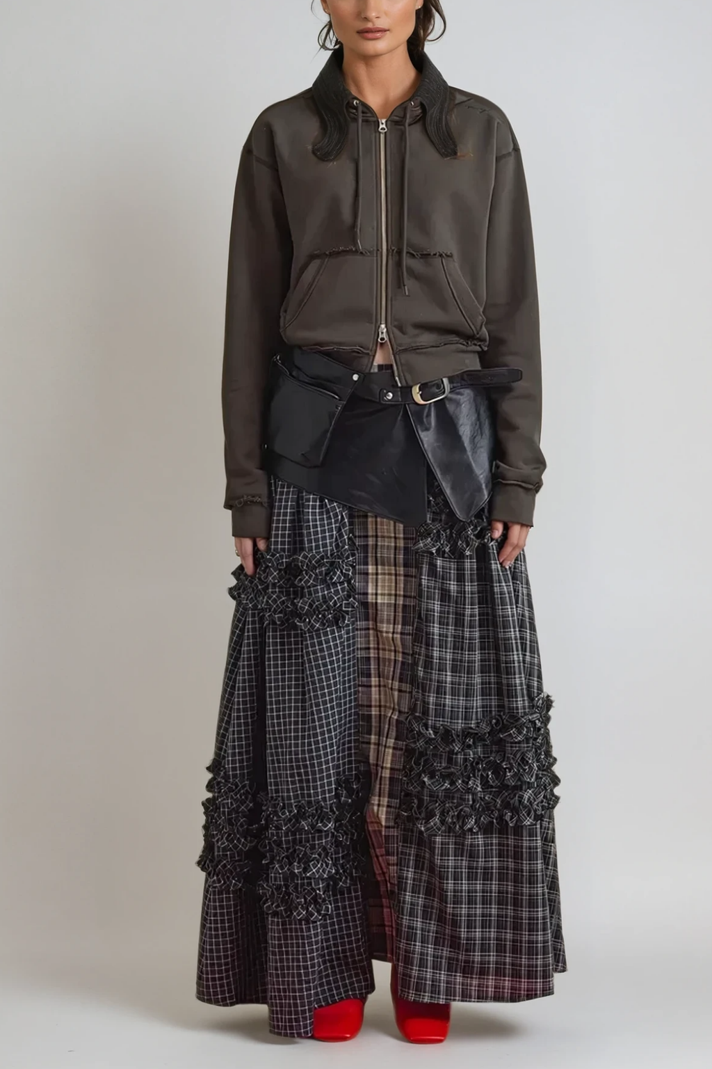 Arcelia Grid Asymmetric Deconstruct Skirt