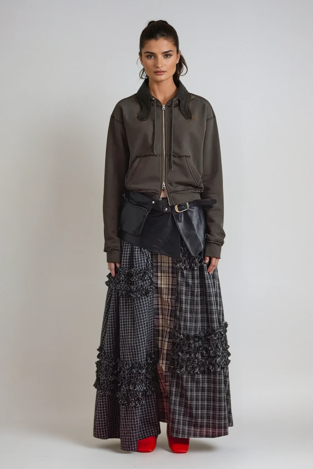 Arcelia Grid Asymmetric Deconstruct Skirt
