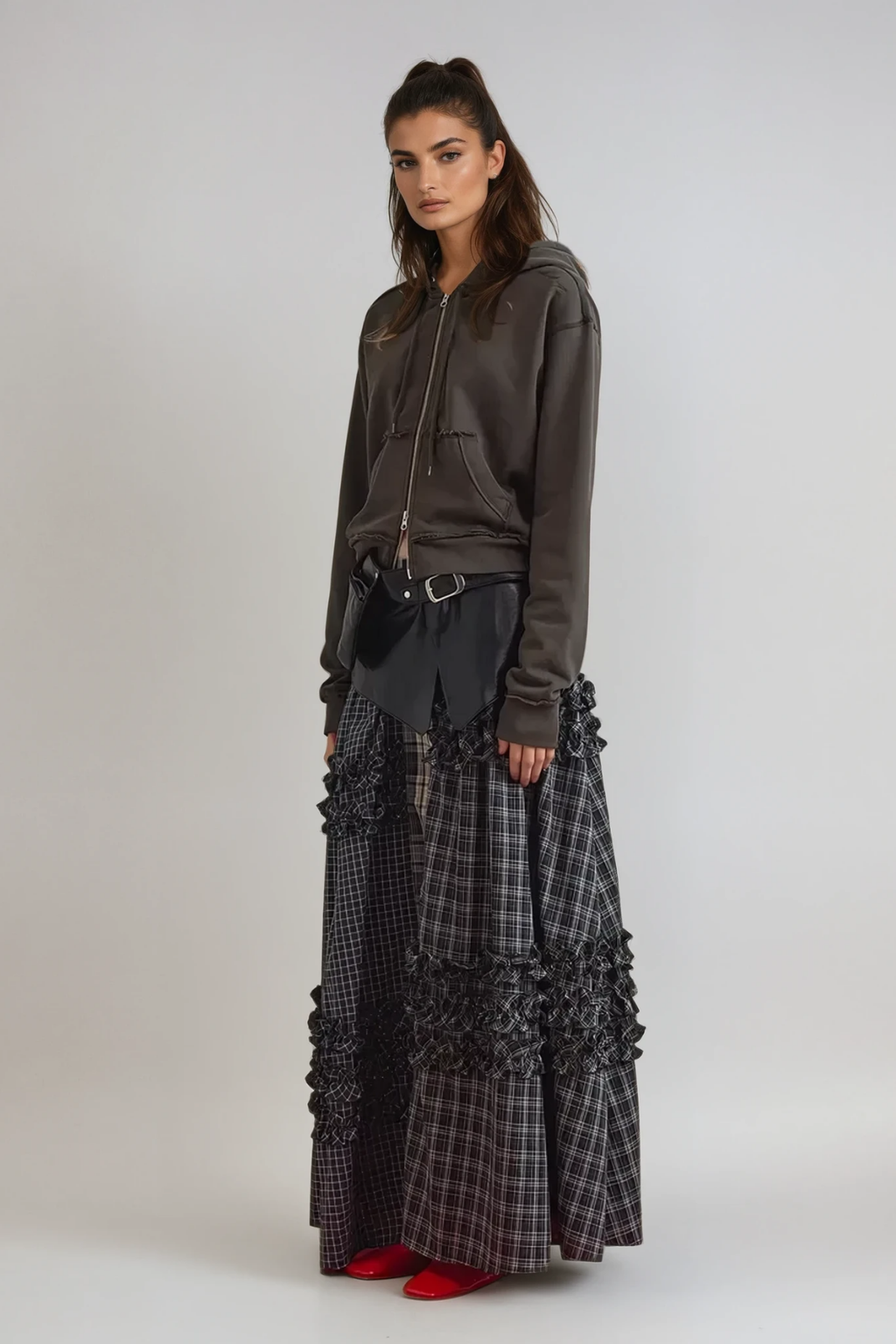 Arcelia Grid Asymmetric Deconstruct Skirt