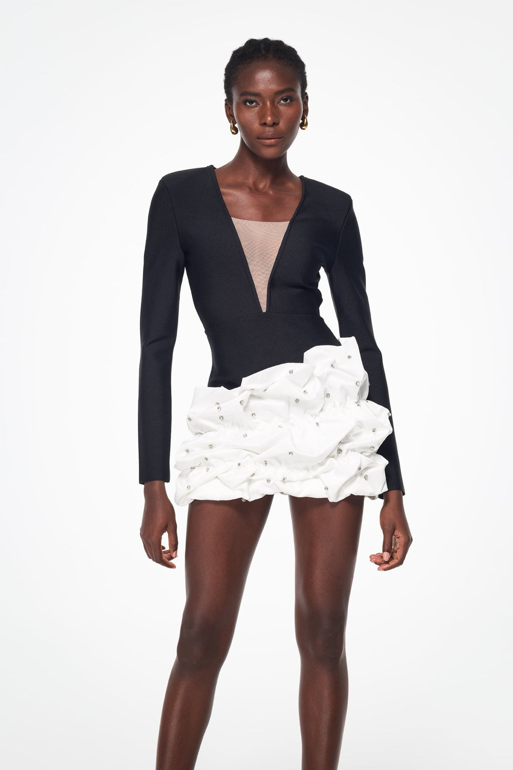 Archana Plunge Ruch Rhinestone Mini Dress