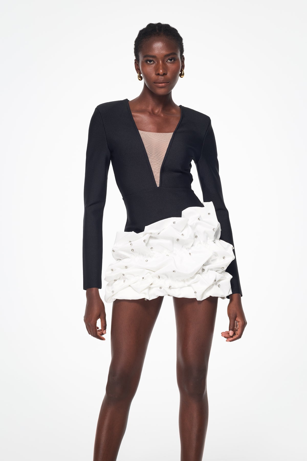 Archana Plunge Ruch Rhinestone Mini Dress