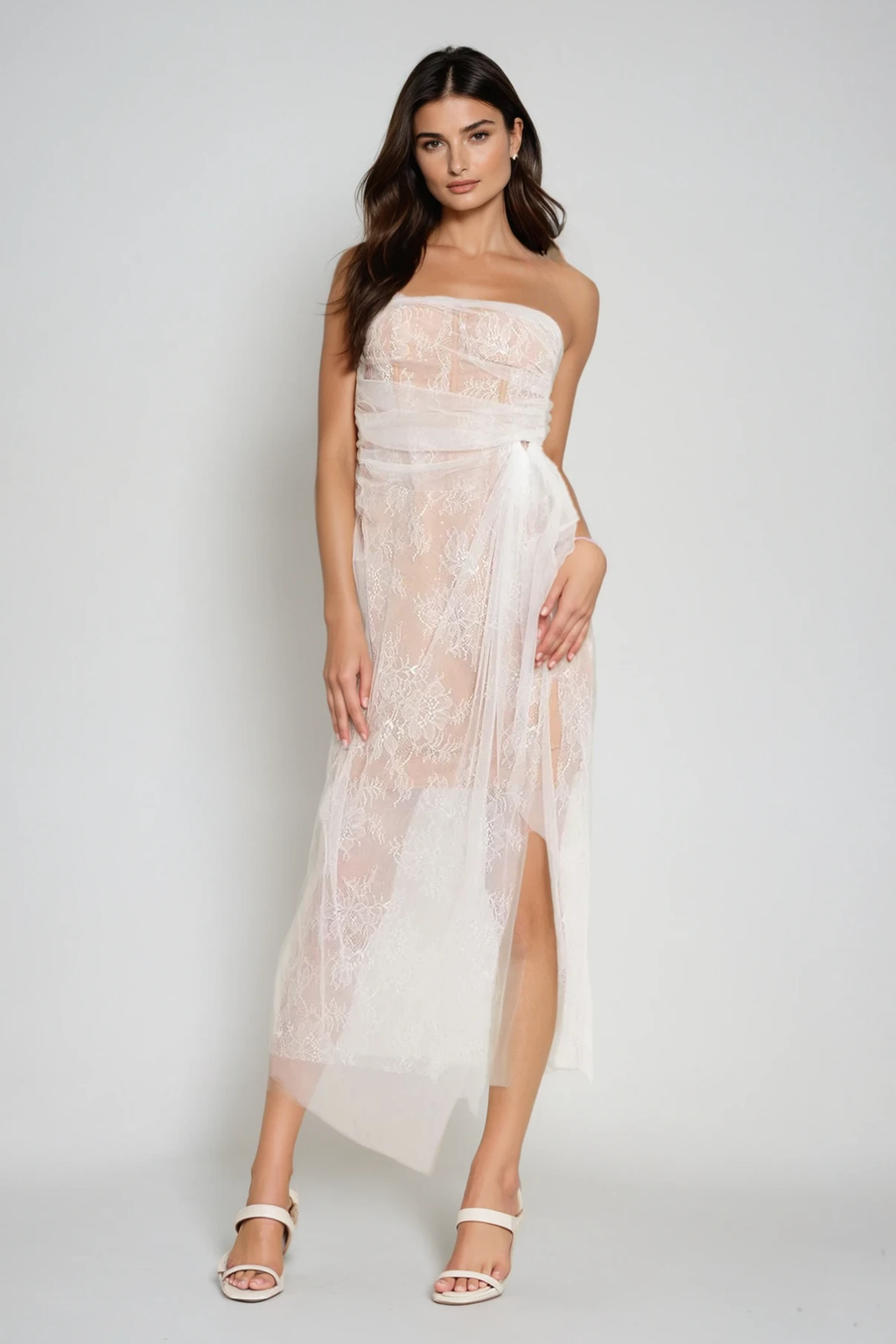 Archer Mesh Corset Lace Asymmetric Midi Dress