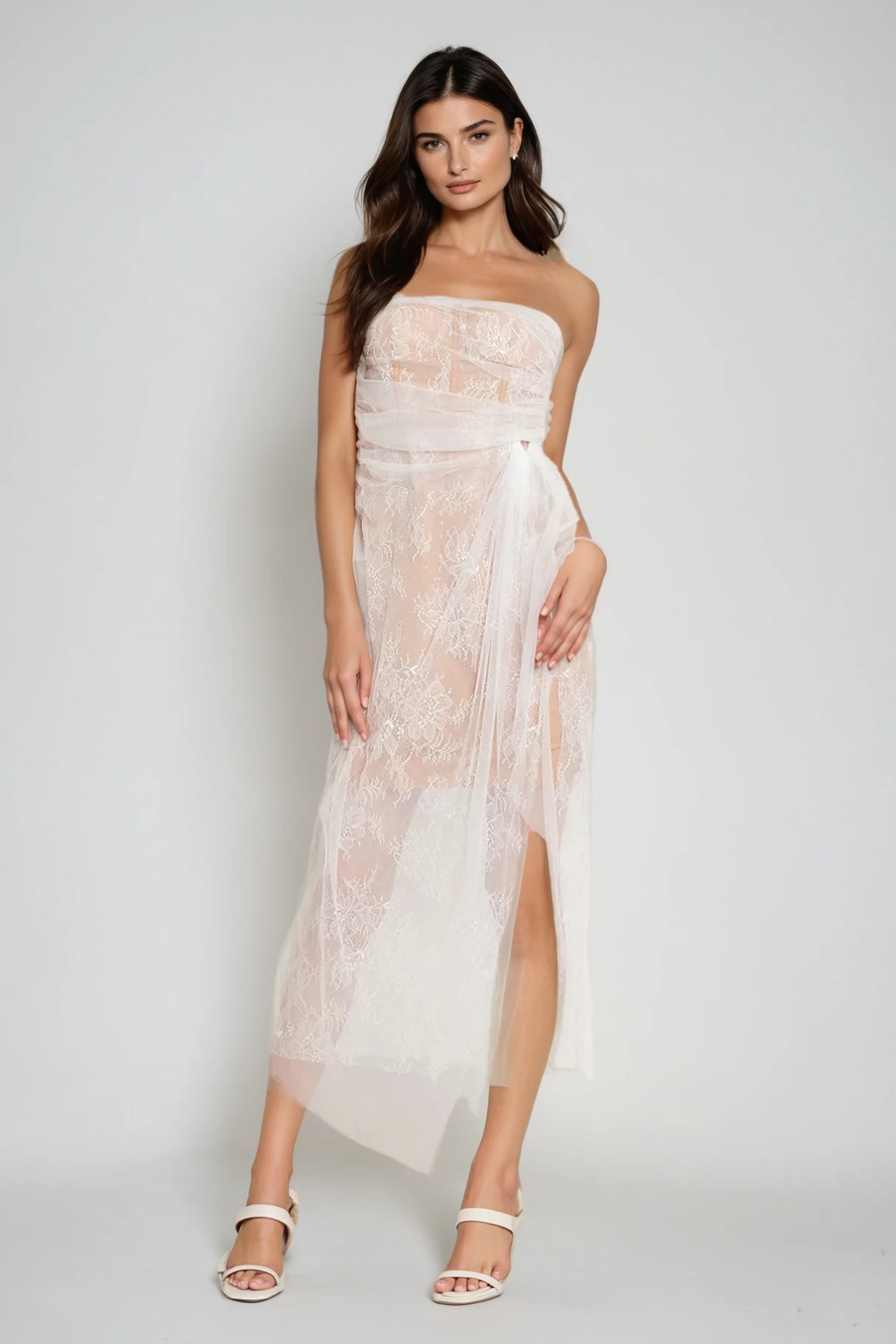 Archer Mesh Corset Lace Asymmetric Midi Dress