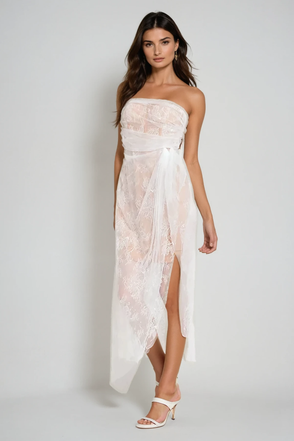 Archer Mesh Corset Lace Asymmetric Midi Dress