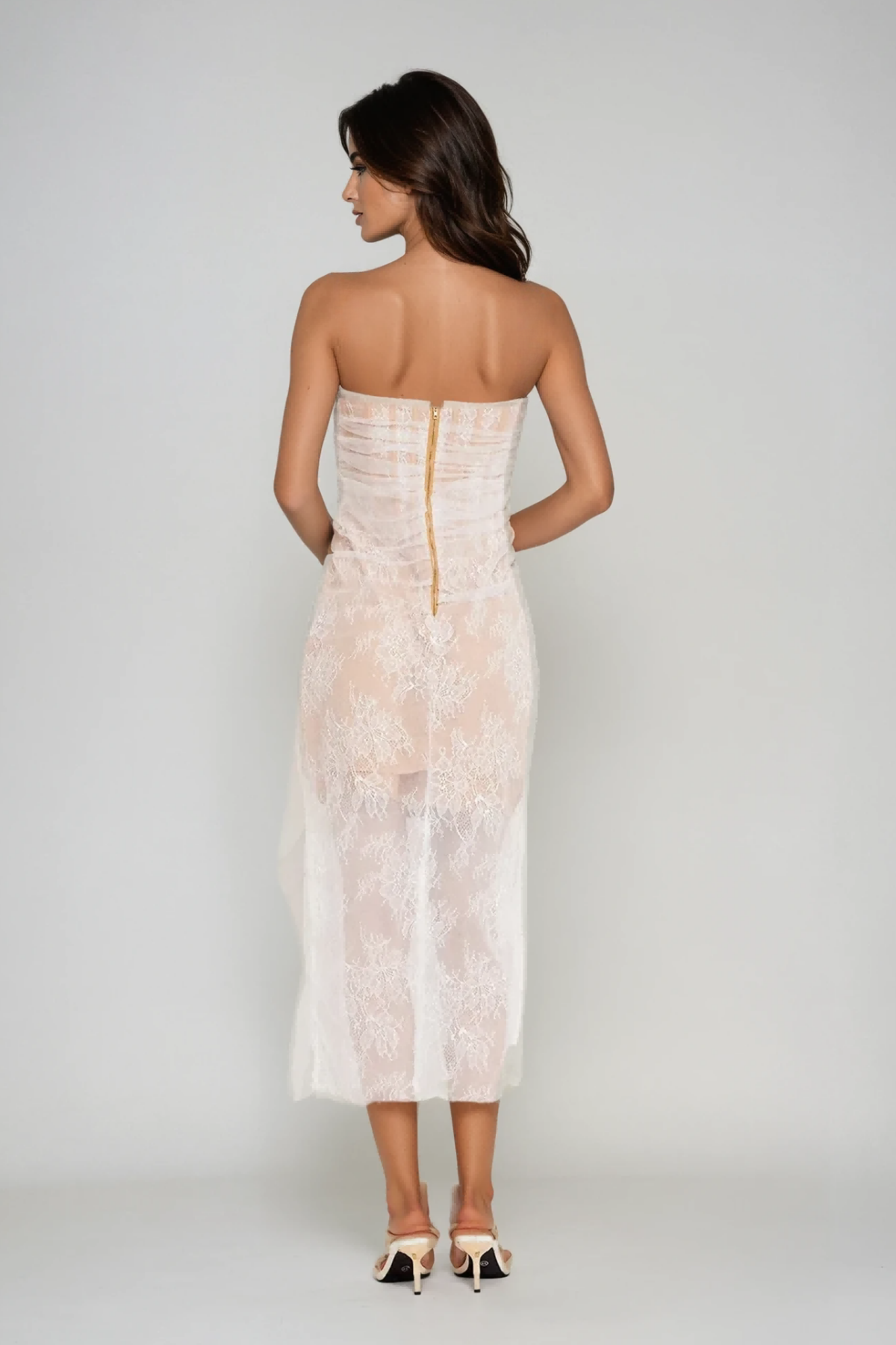 Archer Mesh Corset Lace Asymmetric Midi Dress