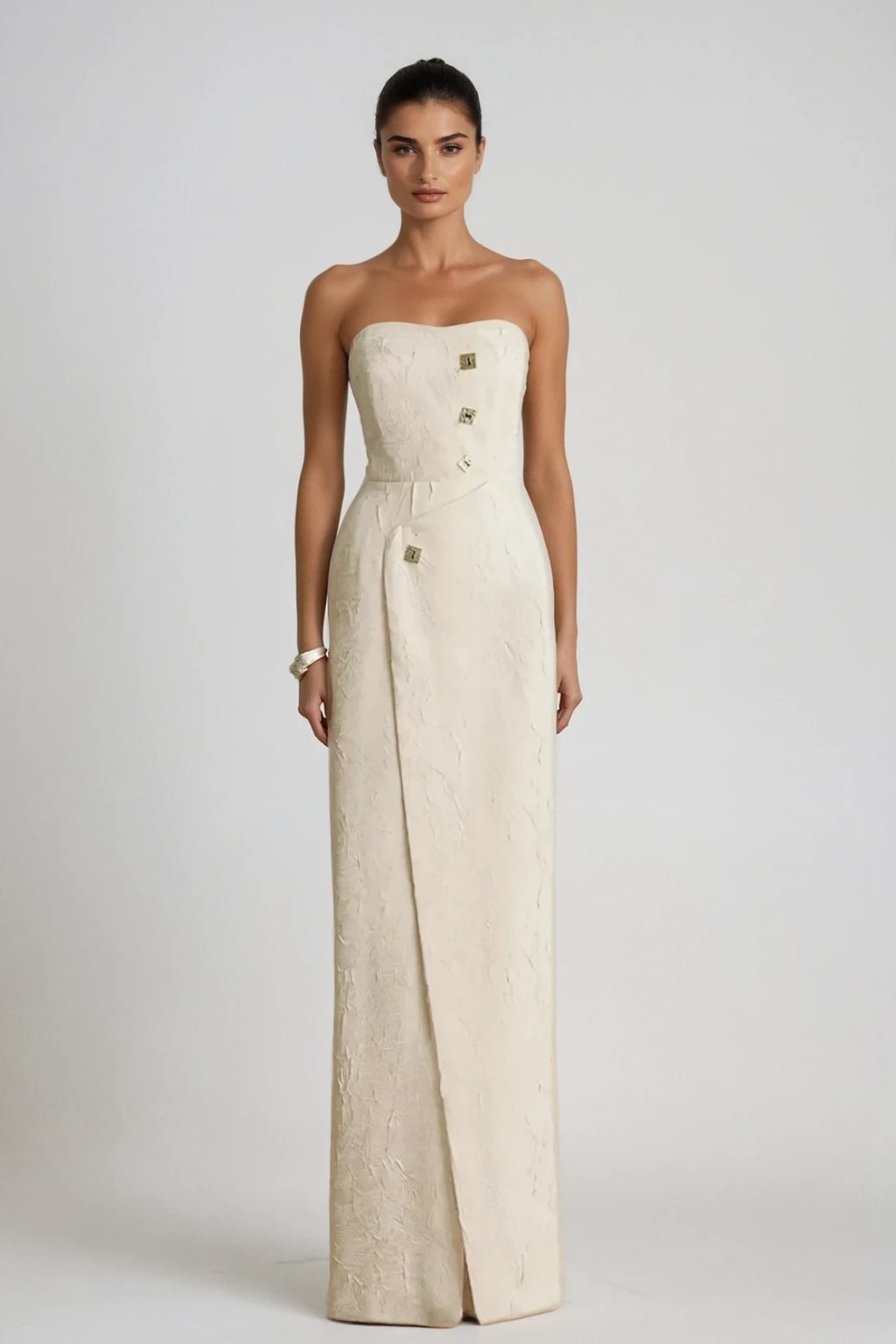 Archimedes Strapless Button Split Maxi Dress