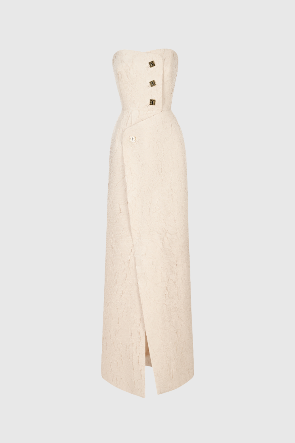 Archimedes Strapless Button Split Maxi Dress