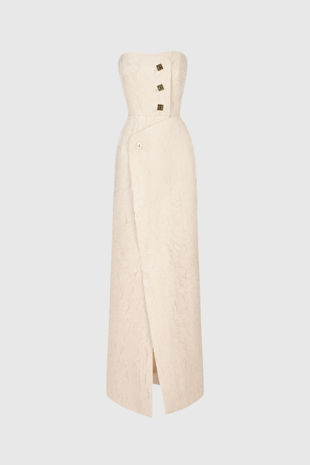 Archimedes Strapless Button Split Maxi Dress