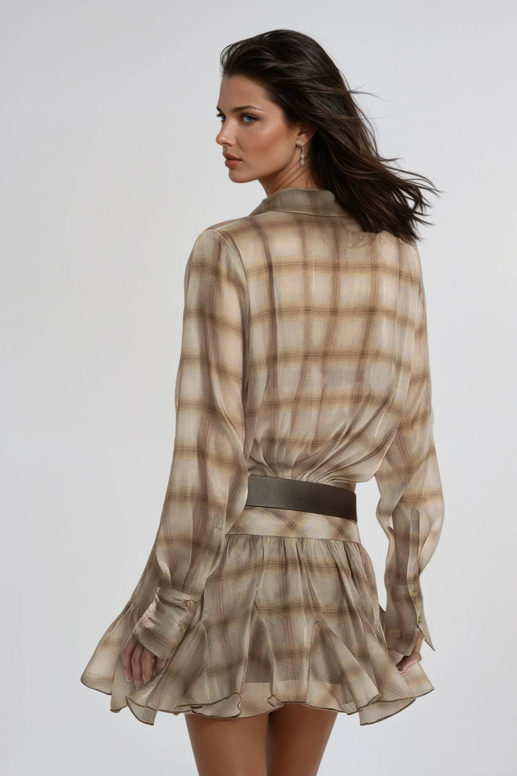 Ardal Grid Mesh Ruffle Ruch Mini Dress