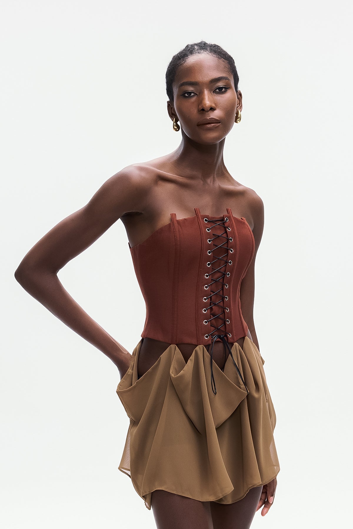 Ardelis Strapless Corset Lace Up Mini Dress