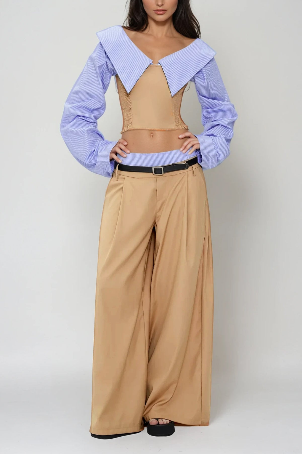 Ardice Off Shoulder Buckle Pants Set