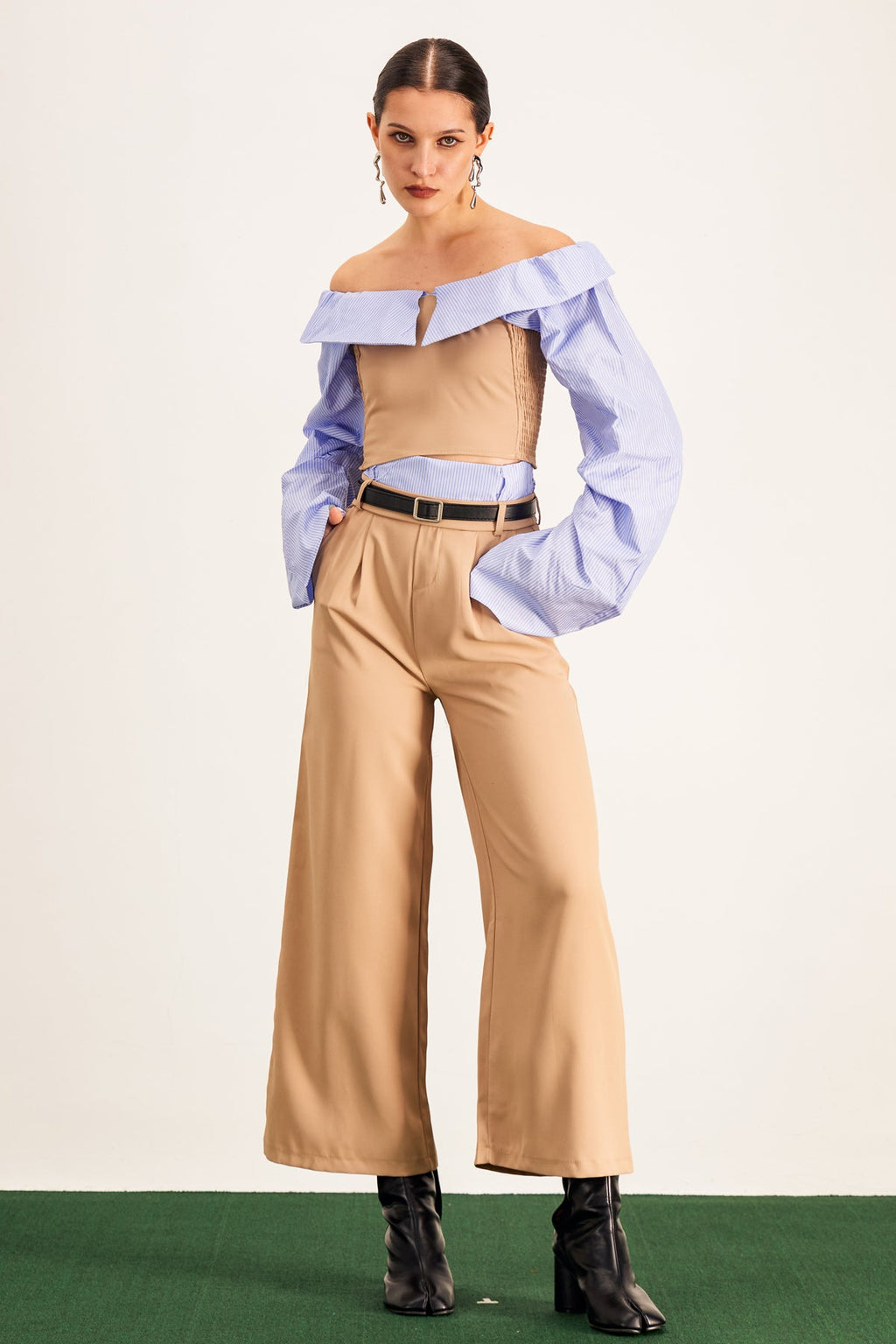 Ardice Off Shoulder Buckle Pants Set