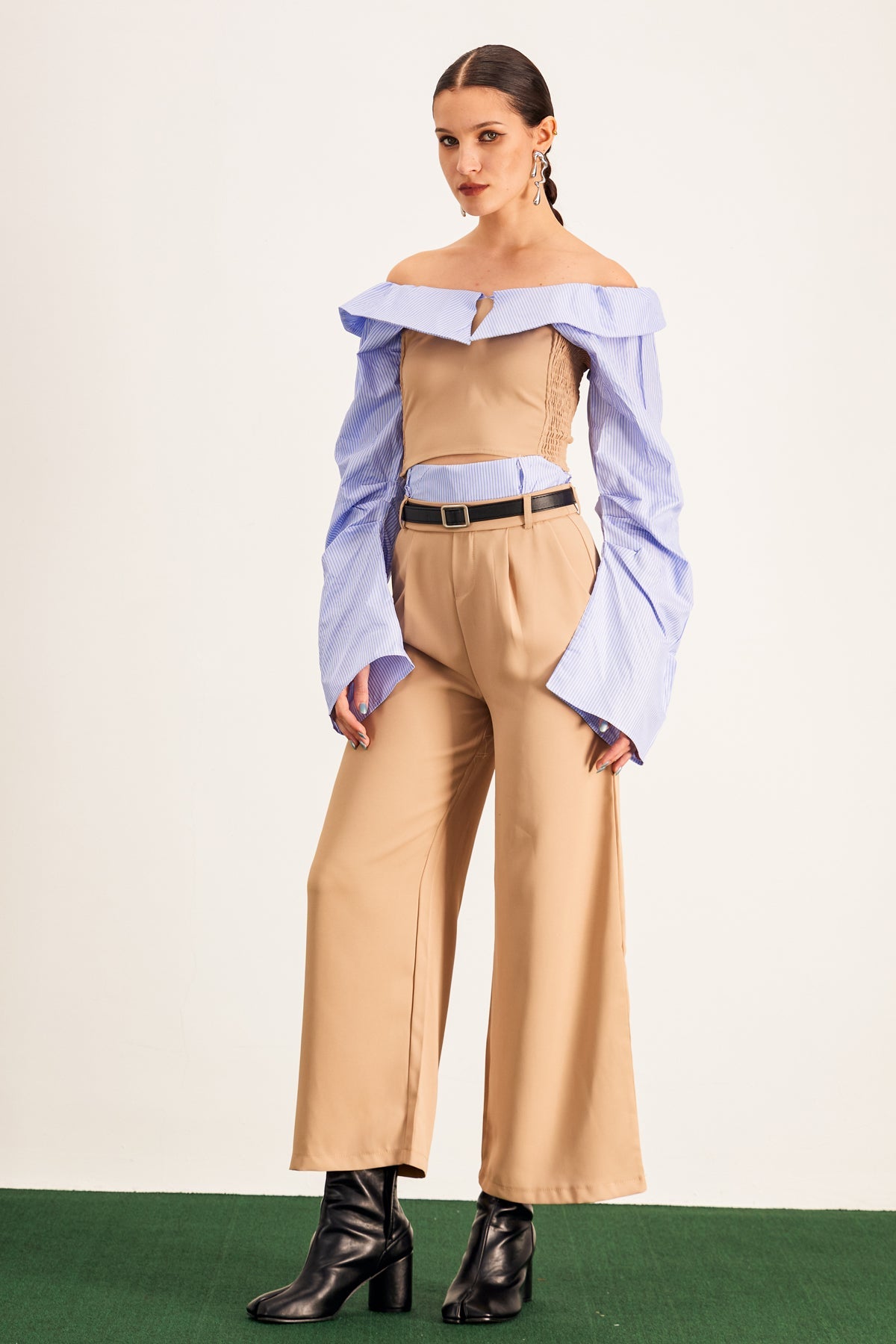 Ardice Off Shoulder Buckle Pants Set
