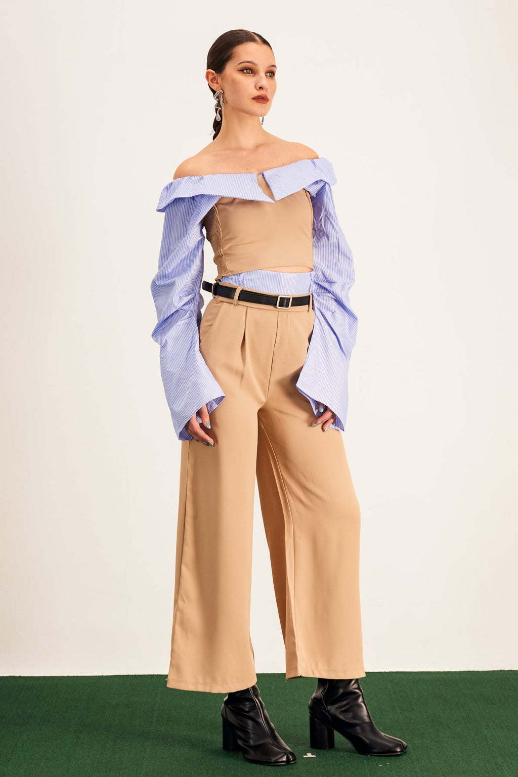 Ardice Off Shoulder Buckle Pants Set