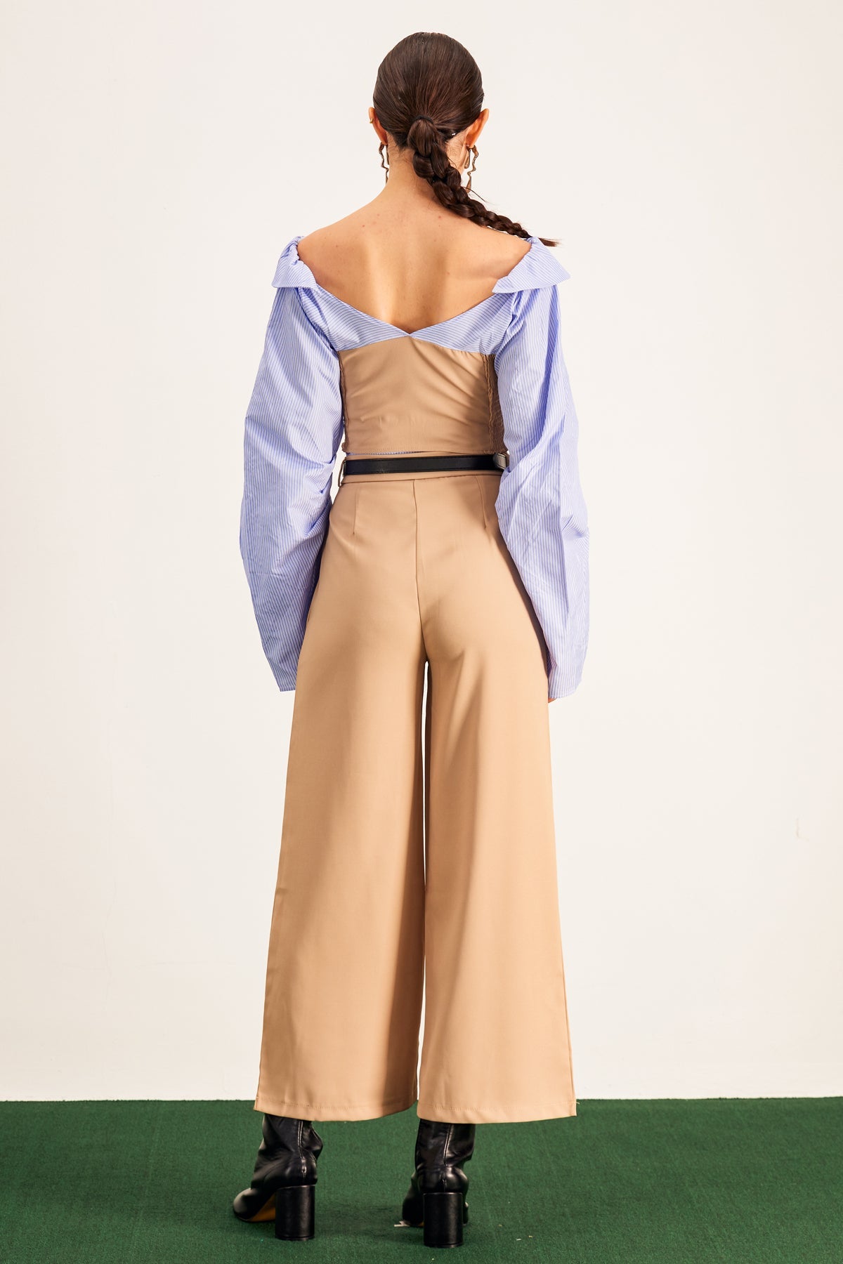 Ardice Off Shoulder Buckle Pants Set