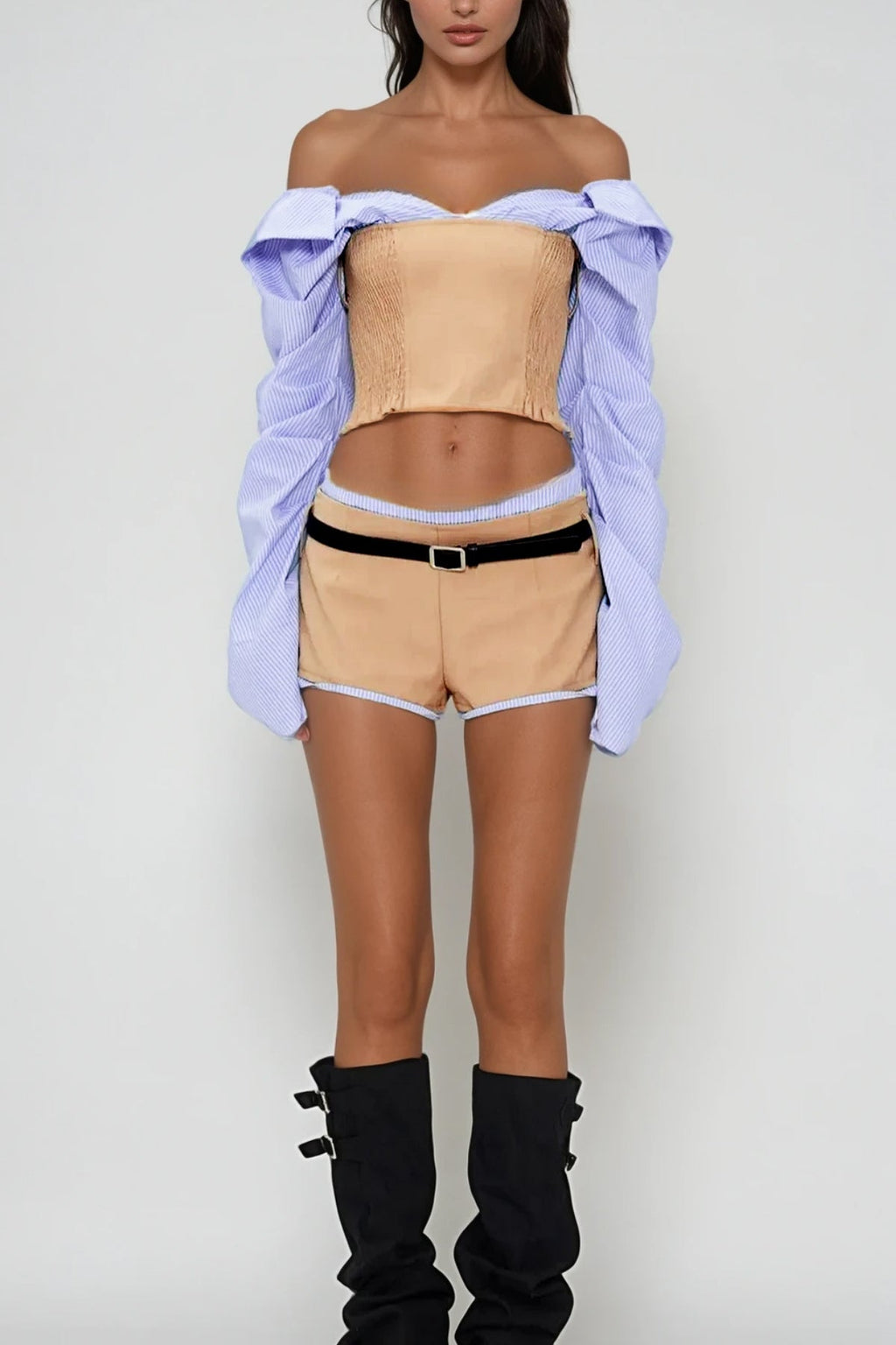 Ardice Off Shoulder Buckle Short Pants Set