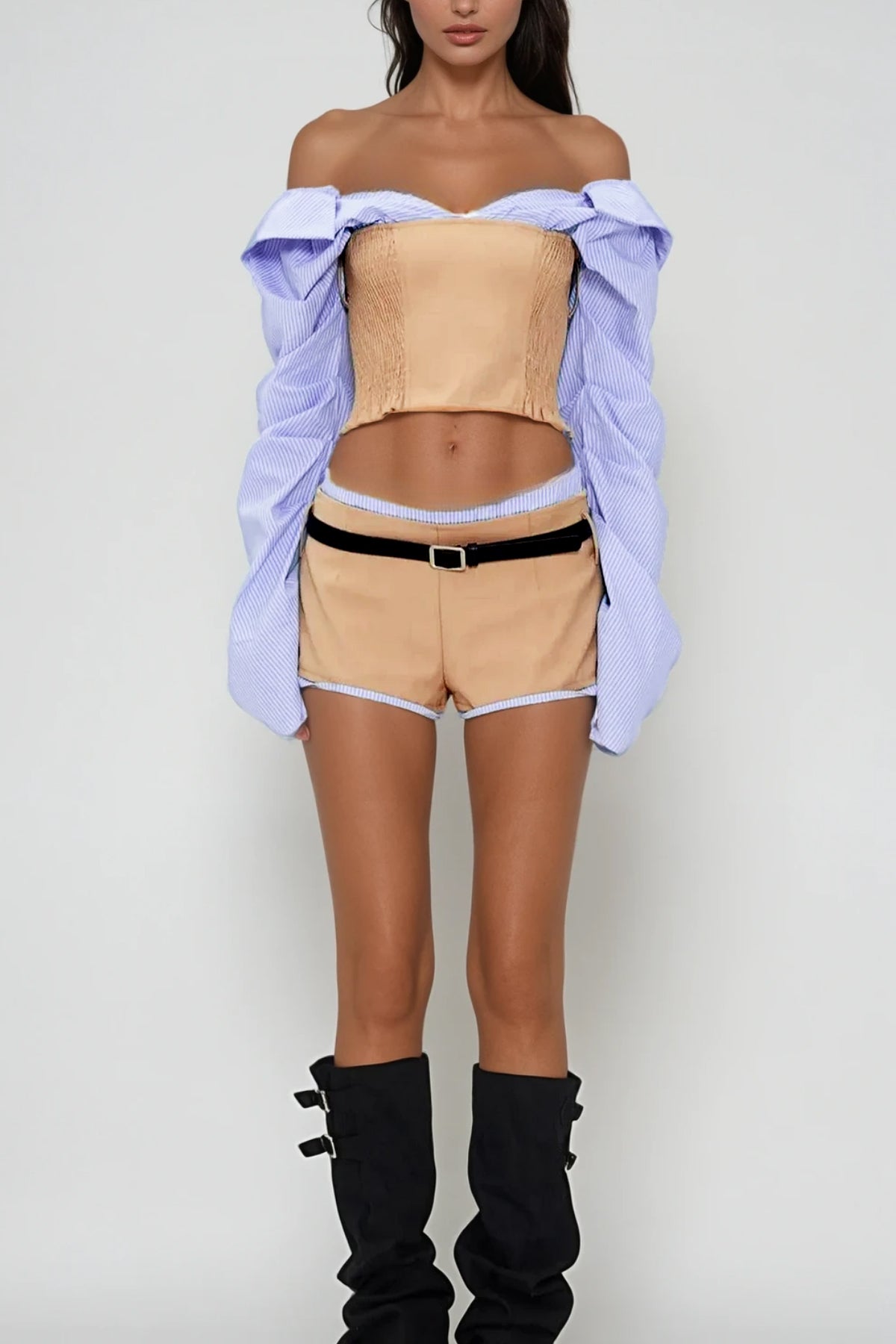 Ardice Off Shoulder Buckle Short Pants Set