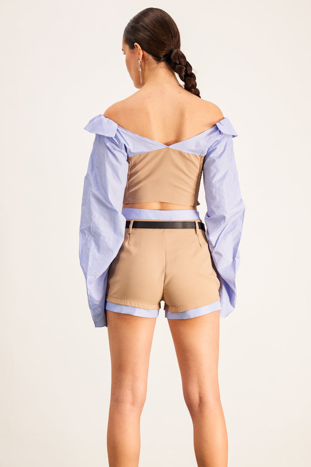Ardice Off Shoulder Buckle Short Pants Set