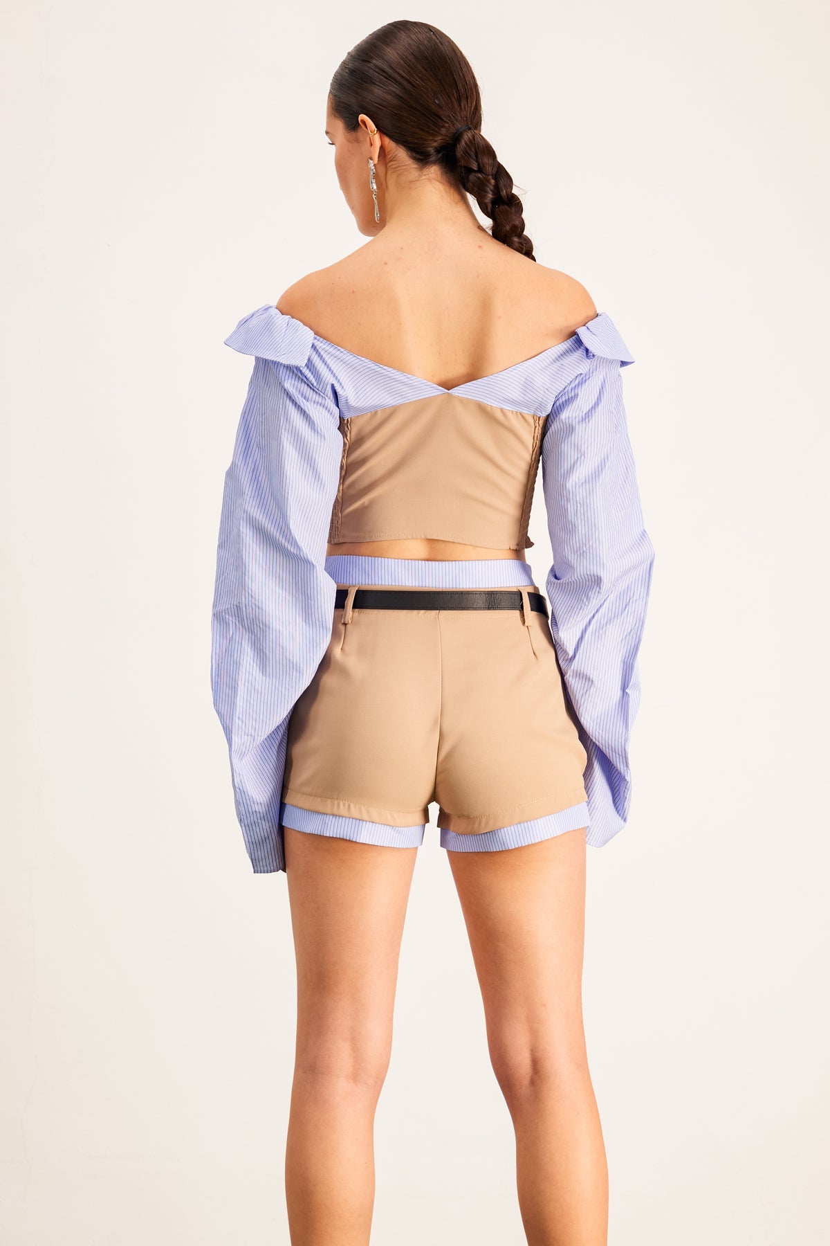 Ardice Off Shoulder Buckle Short Pants Set