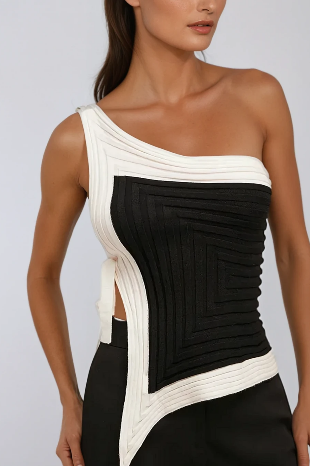 Ardith Asymmetric One Shouder Split Knit Top