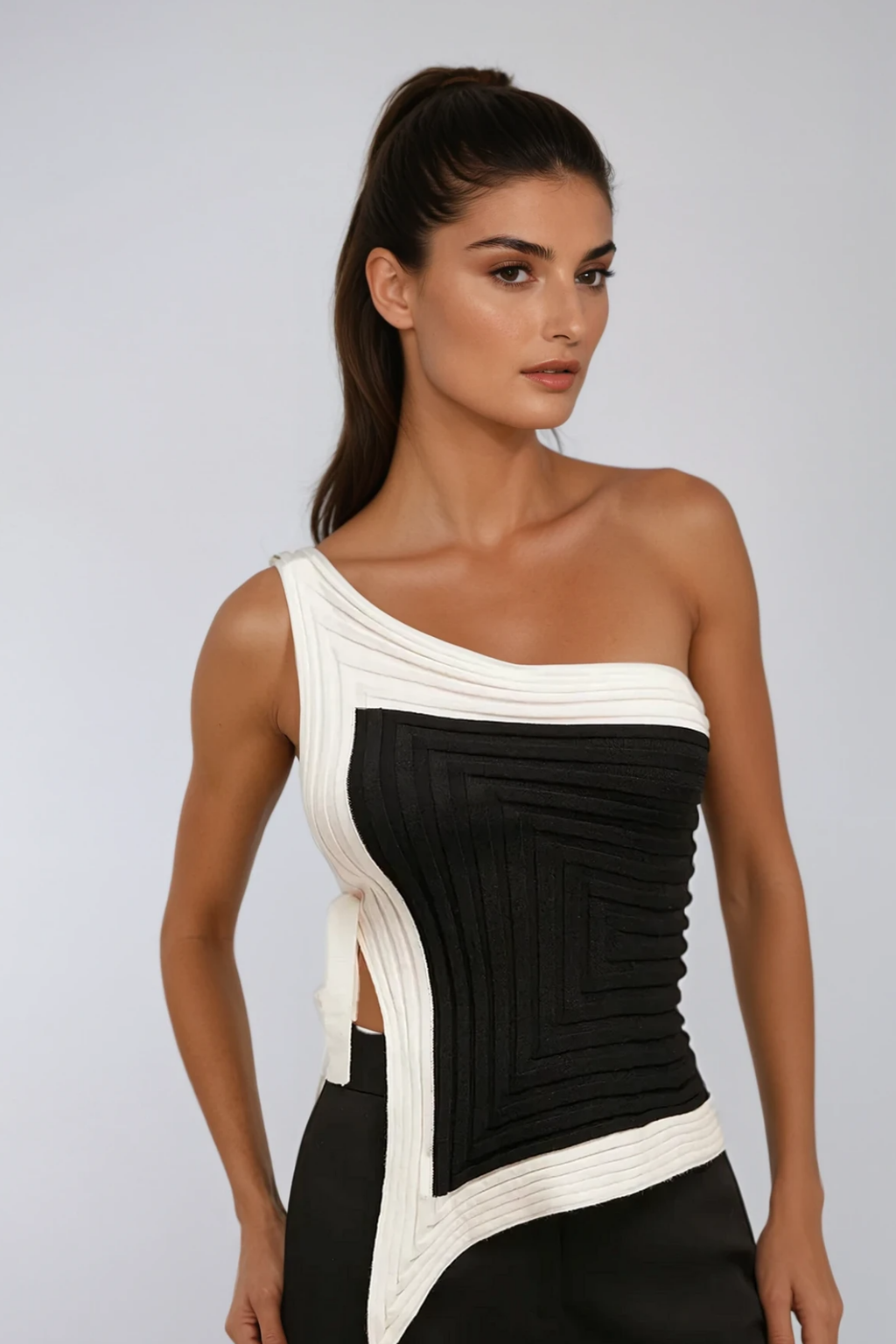 Ardith Asymmetric One Shouder Split Knit Top