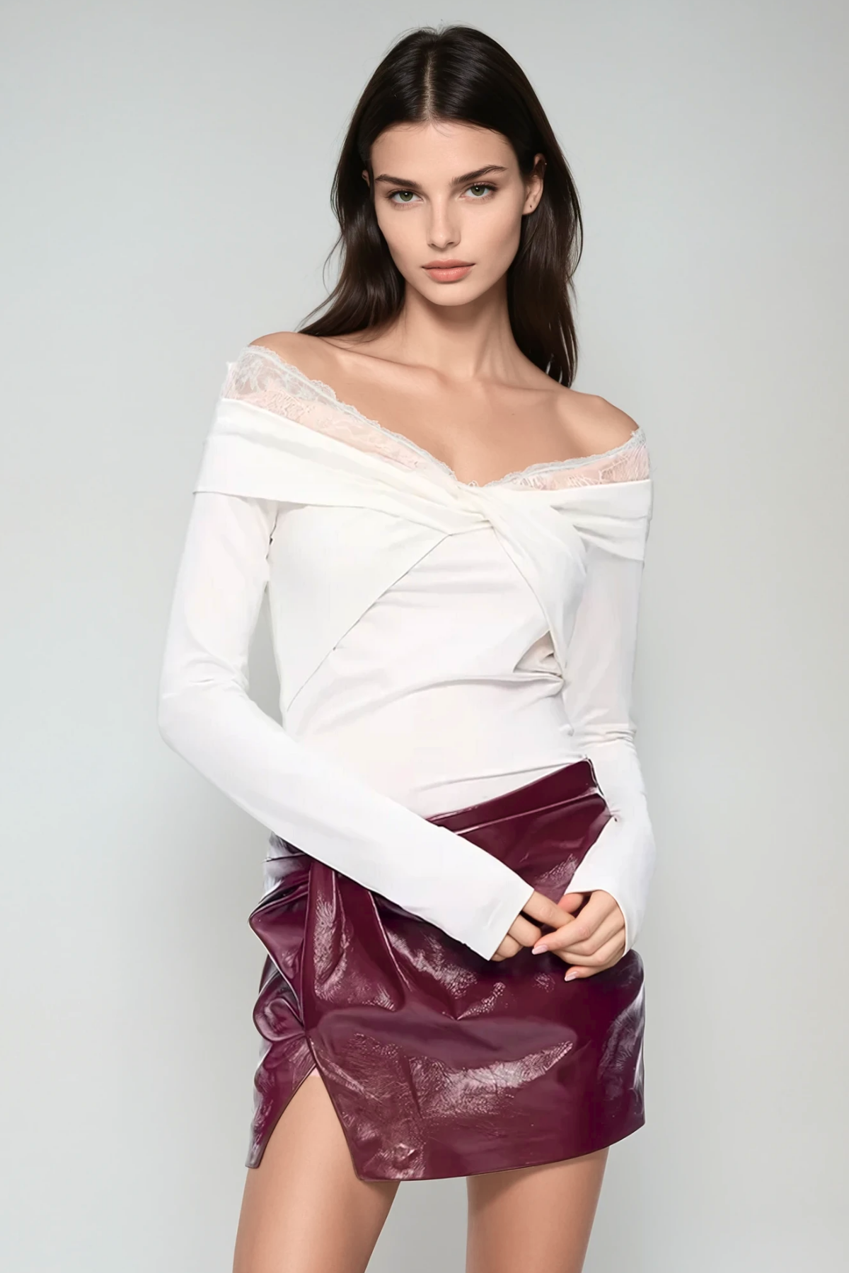 Arete Ruch Twist Short Leather Skirt In Red