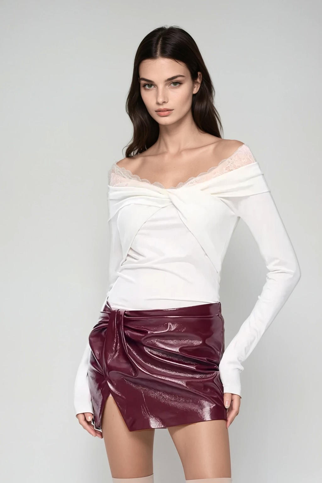 Arete Ruch Twist Short Leather Skirt In Red