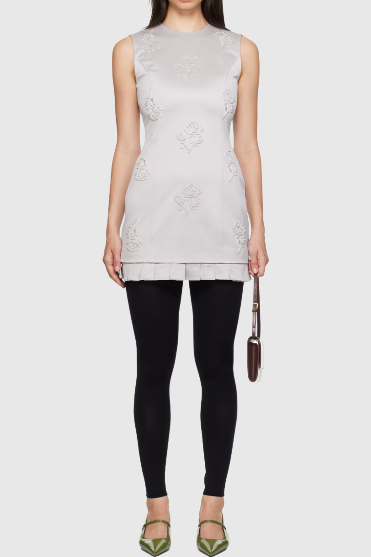 Arethusa Floral Ruffle Sleeveless Mini Dress In Grey