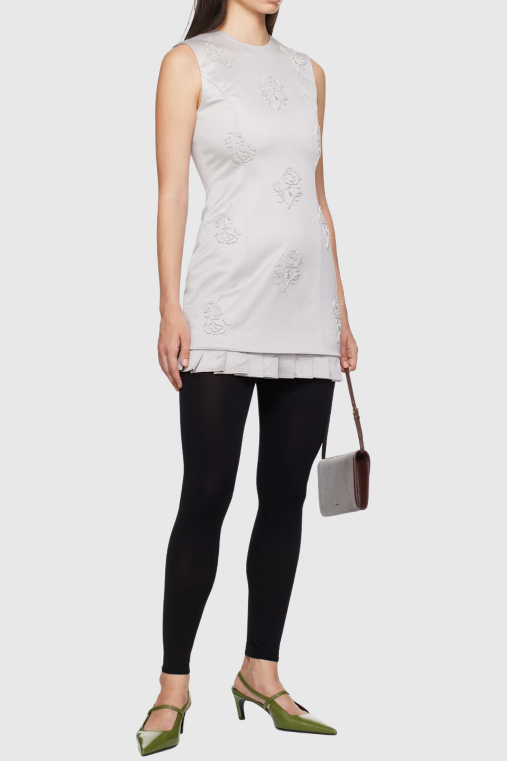 Arethusa Floral Ruffle Sleeveless Mini Dress In Grey