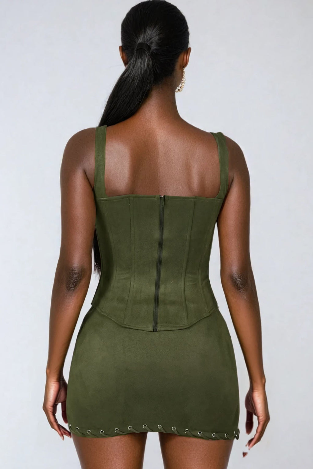 Arezo Suede Rope Corset Skirt Set