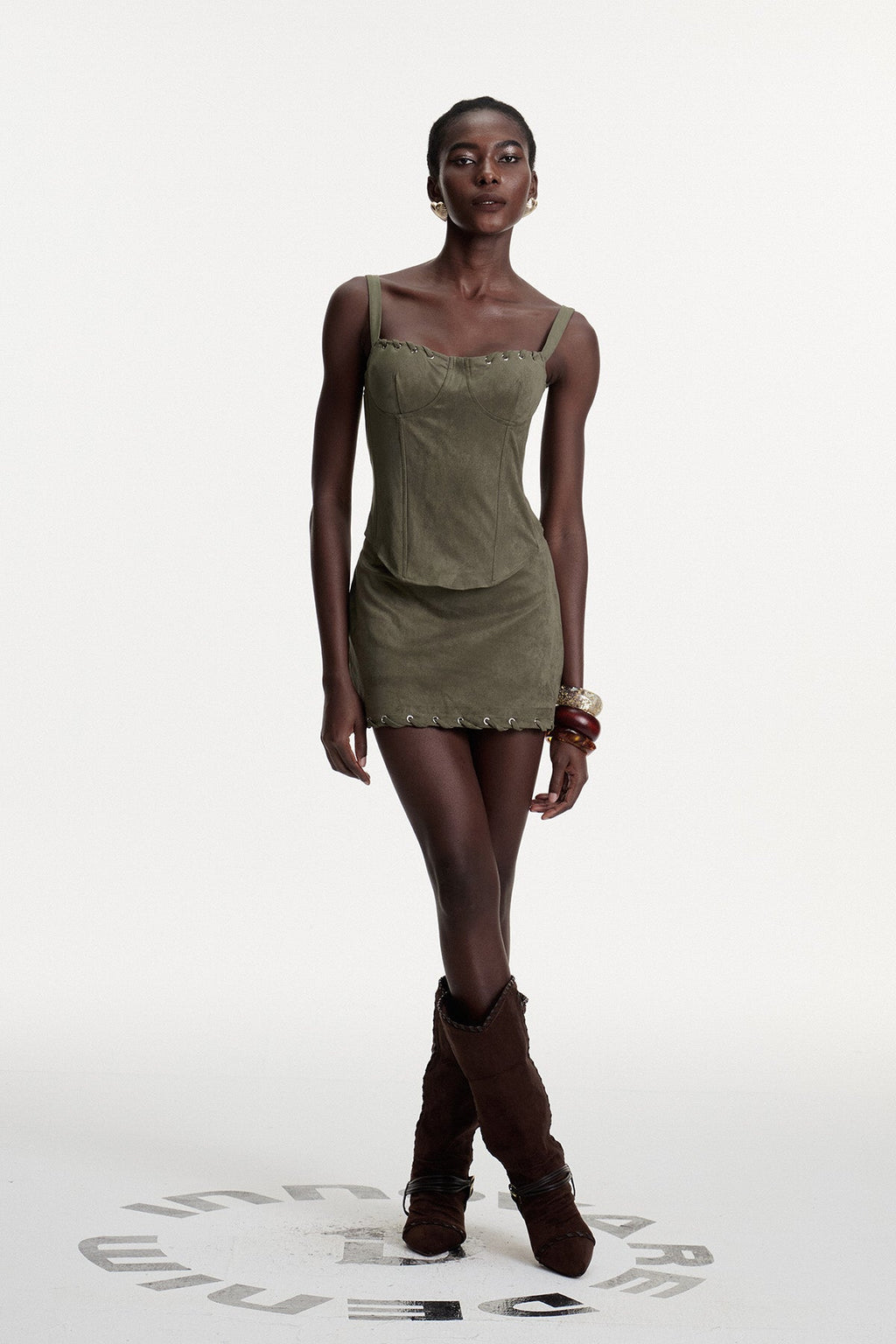 Arezo Suede Rope Corset Skirt Set