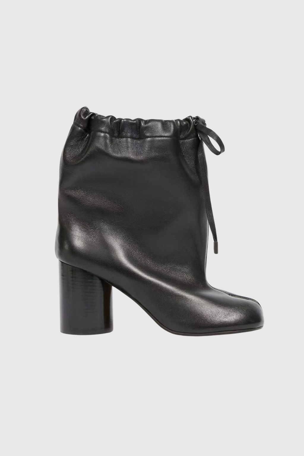 Ariadne Drawstring Lace Up Tabi Leather Boots In Black