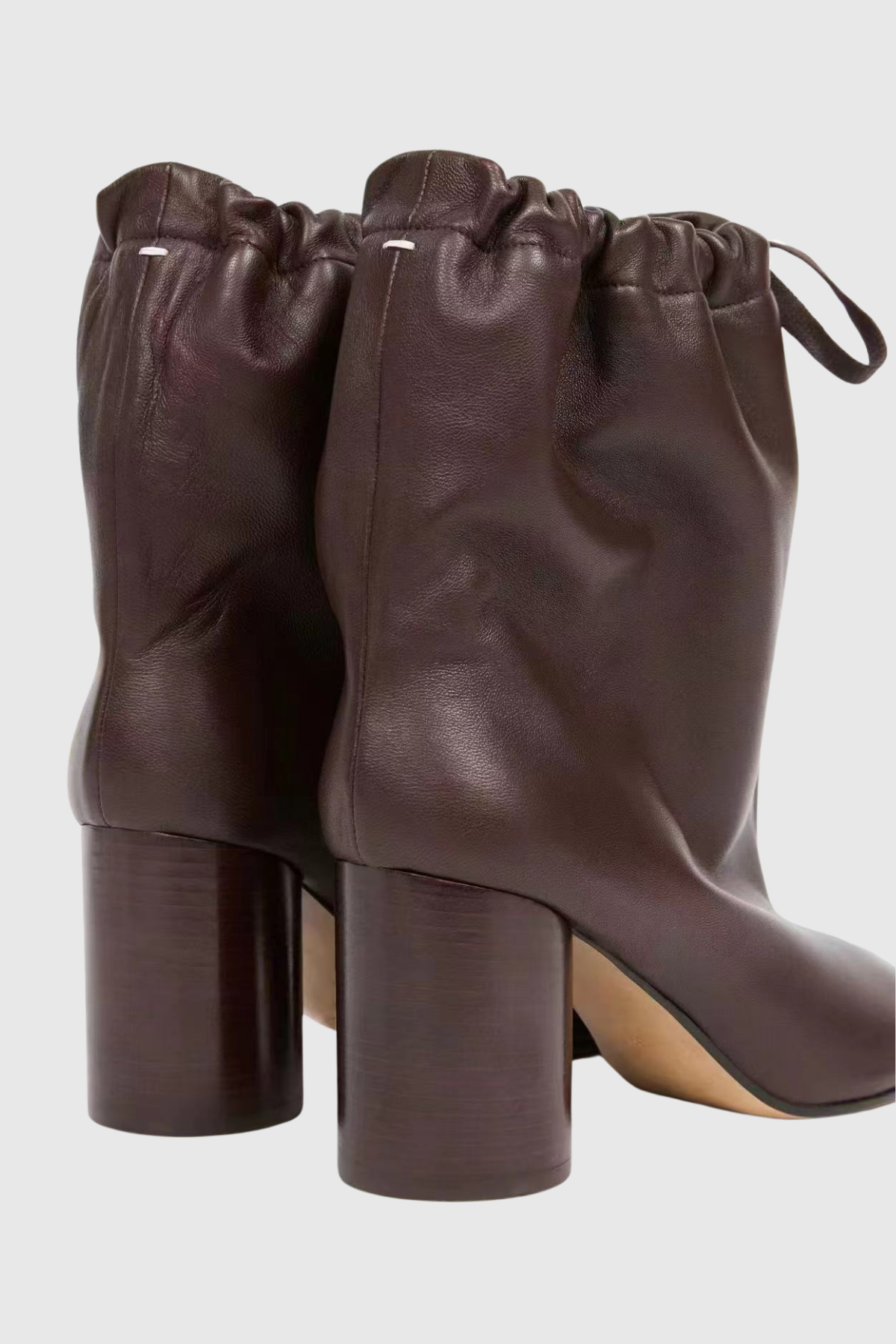 Ariadne Drawstring Lace Up Tabi Leather Boots In Brwon